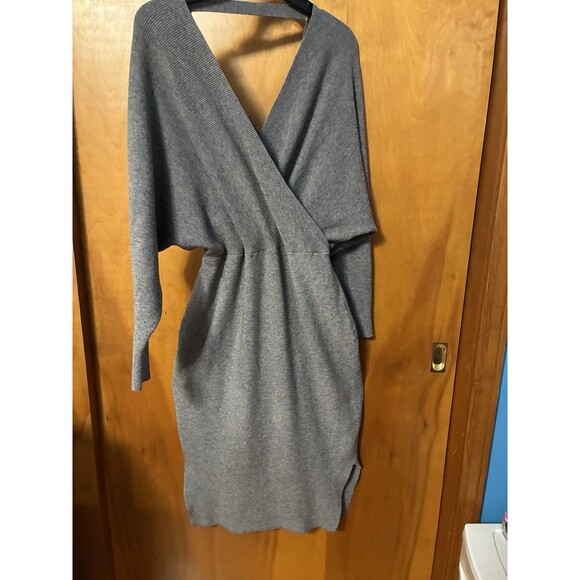 Fashion Nova Sweater Dress Gray Long Sleeve Midi Side Slit Body Con Wrap XL - Picture 5 of 10